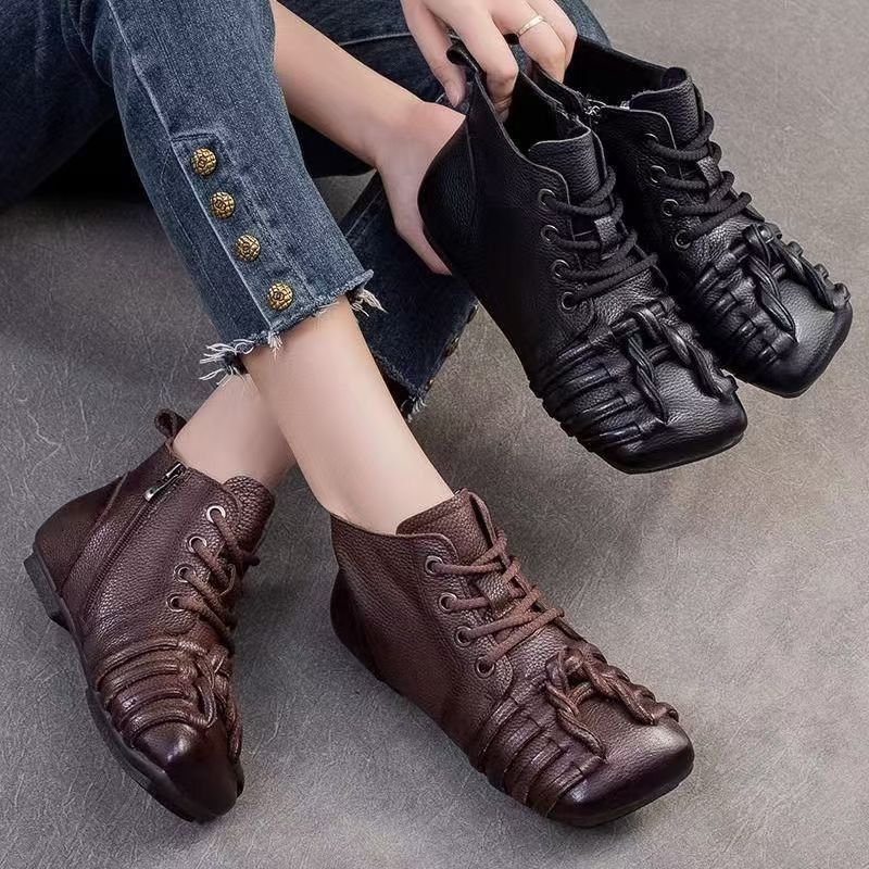 Sepatu bot pendek wanita, sepatu bot tunggal retro, sepatu bot Martin, sepatu bot