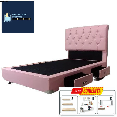 Dipan Divan Ranjang Laci + Sandaran Kasur Tempat Tidur SpringBed Busa Modern Minimalis