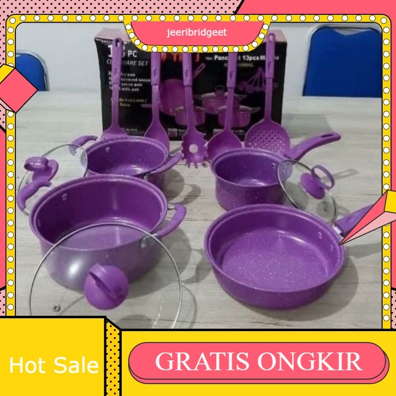 Panci teflon set 13pcs / cookware set  13pcs komplit / panci set marble 13pcs / panci set ungu