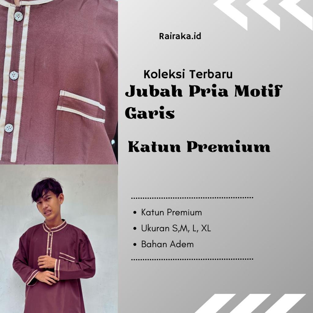 Rairaka.id Jubah Pria Dewasa Bahan Katun Premium Motif Garis Gamis Pria Ukuran S M L XL Bahan Adem K