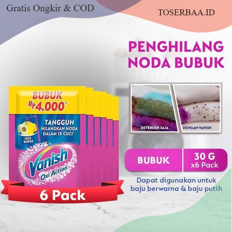 [6 PCS] Vanish Bubuk Pink 30gr - Deterjen Penghilang Noda Membandel pada Baju, Pemutih dan Pencerah 
