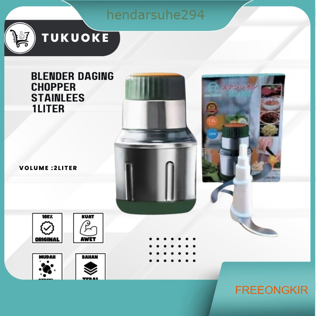 BLENDER DAGING CHOPPER STAINLEES 1LITER 681 CHOPPER SERBAGUNA STAINLESS STEEL STENLIS BLEANDER LOGAM