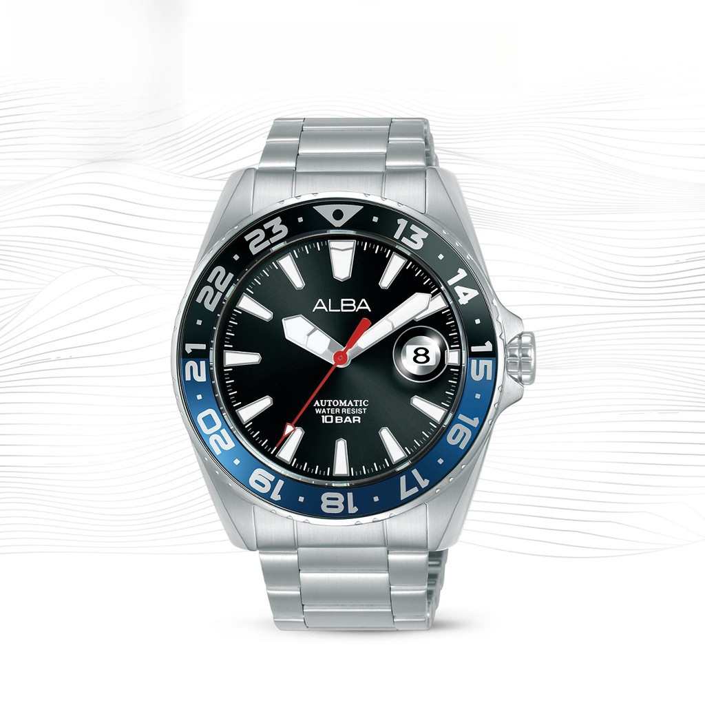 ALBA AU4071 Mechanical Jam Tangan Pria Automatic Black Dial Stainless Steel Strap Watch
