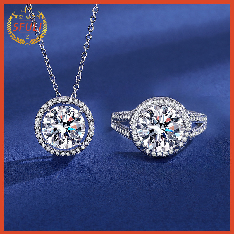 Cincin Kalung Set Zirconia Berkilau Bulat Sempurna Wanita Berlapis Platinum PT950