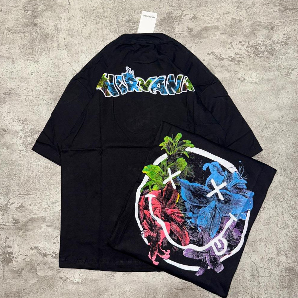 Baju Kaos P&B Oversize Nirvana Smile - T Shirt Band Oversize Nirvana Smile Black 20s