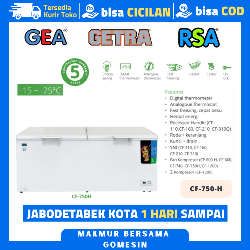 Chest Freezer Box Rsa Cf-750h Freezer 2 Pintu 688 Liter Garansi Resmi