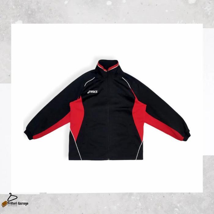 Windbreaker Tracktop Jacket Asics Big Spell Out Logo Black Red White