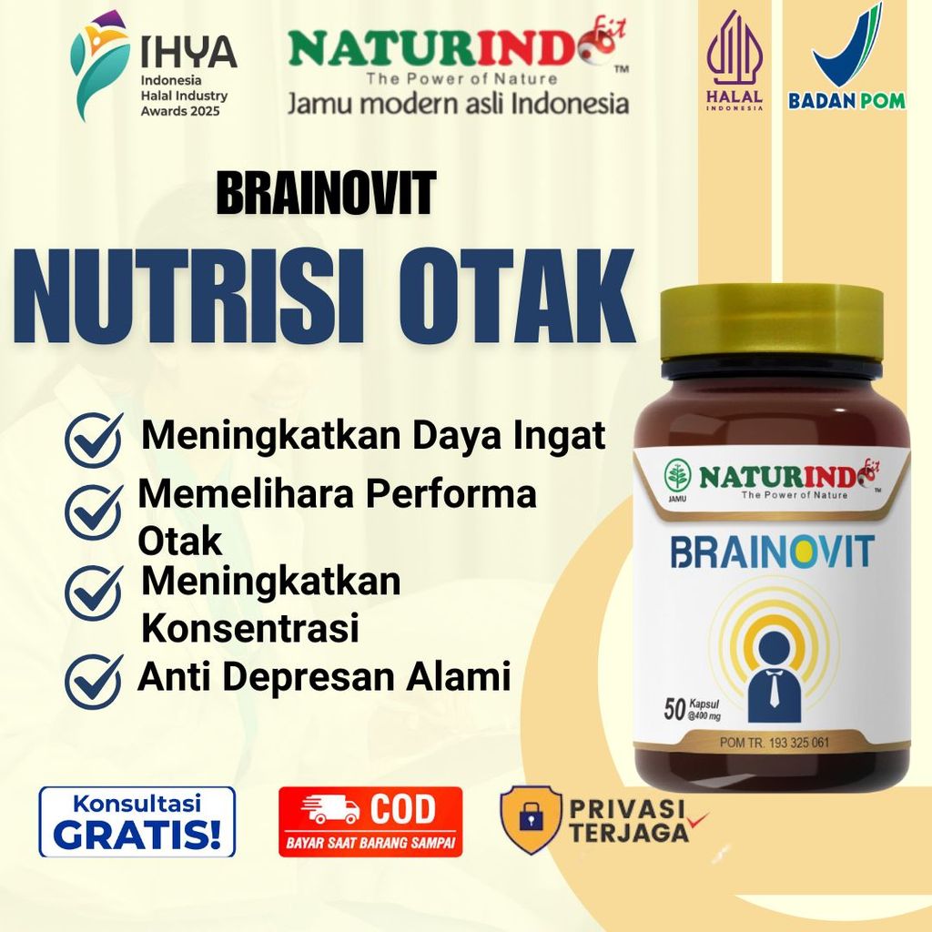 Brainovit Vitamin Otak Anak Cerdas Meningkatkan Fokus Dan Daya Ingat Herbal Naturindo BPOM HALAL - B
