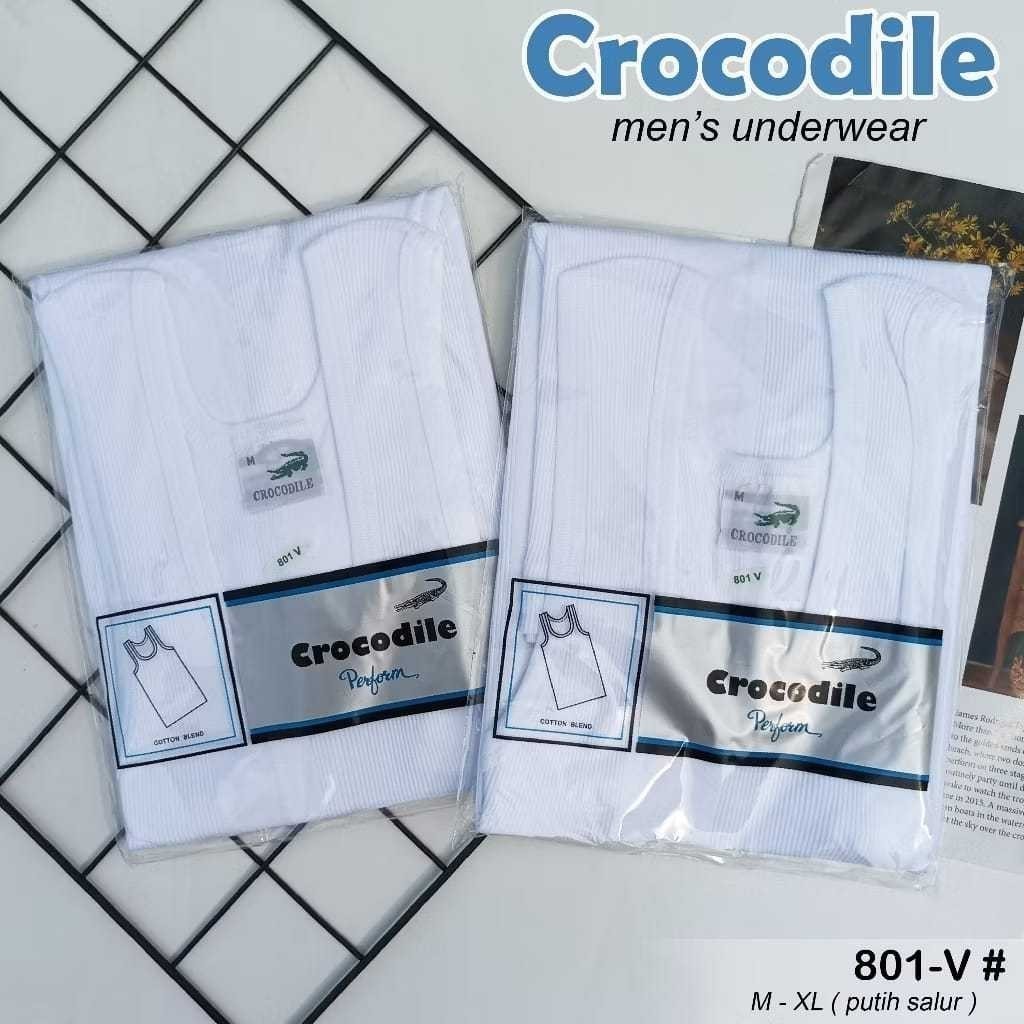CROCODILE - Singlet Crocodile - Kaos Dalaman Putih Polos Crocodile 801 Original Motif Salur Termurah