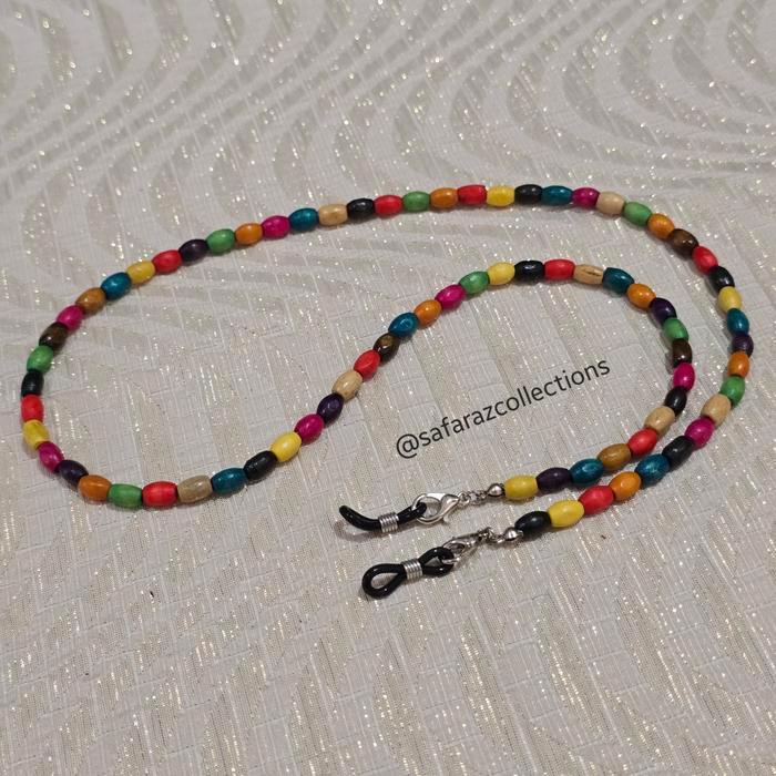 Tali Kacamata / Strap Holder / Kalung Masker 2in1 Manik Bambu Rainbow Pelangi - Bambu Panjang