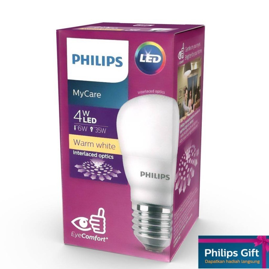 LAMPU LED PHILIPS 4 WATT CAHAYA KUNING BOHLAM LED PHILIPS 4 WATT WARM WHITE