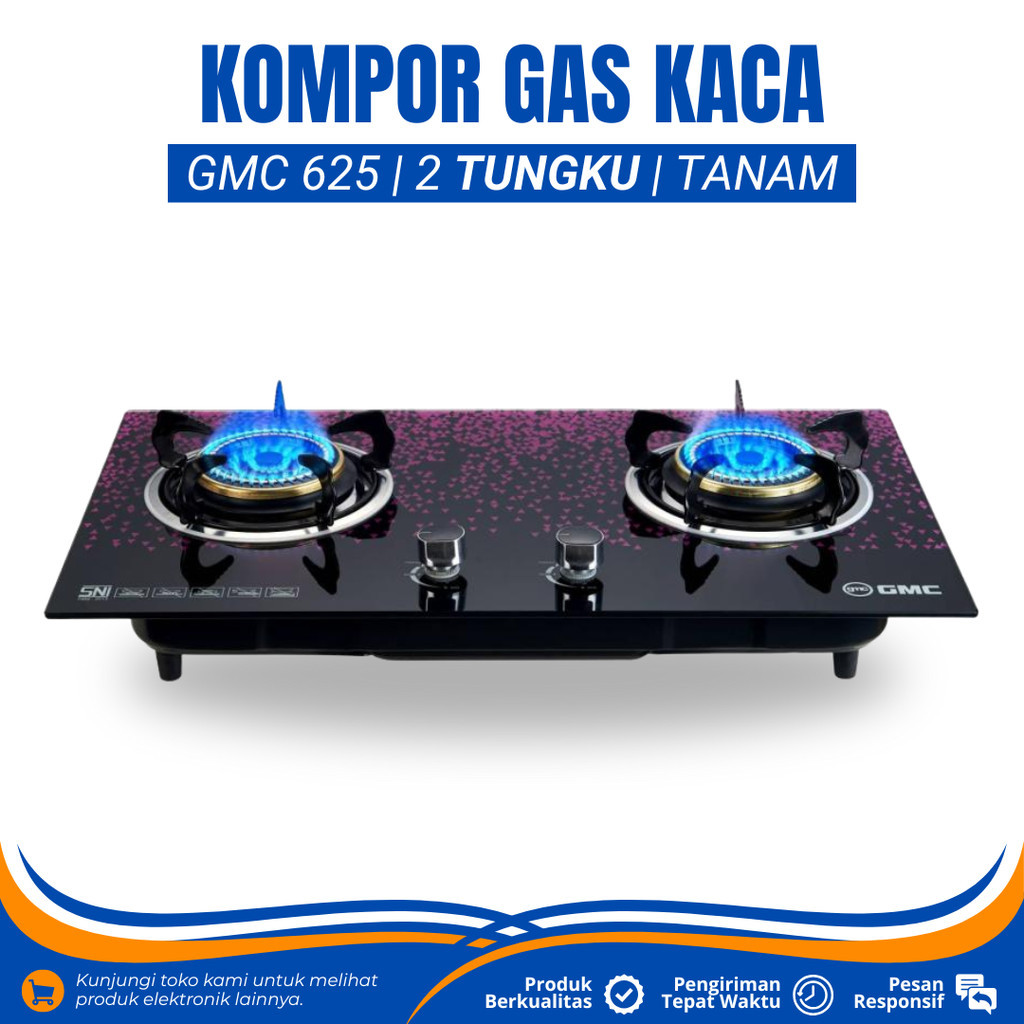 KOMPOR GAS 2 TUNGKU KACA GMC 625 KOMPOR GAS PANEL KACA TEMPERED GLASS KOMPOR GAS TANAM 2 TUNGKU
