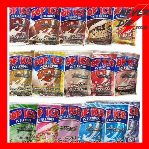 “POP ICE Minuman Sachet 25gr – All Varian Lengkap Taro, Coklat, Permen Karet, Vanilla Blue, Fruits S