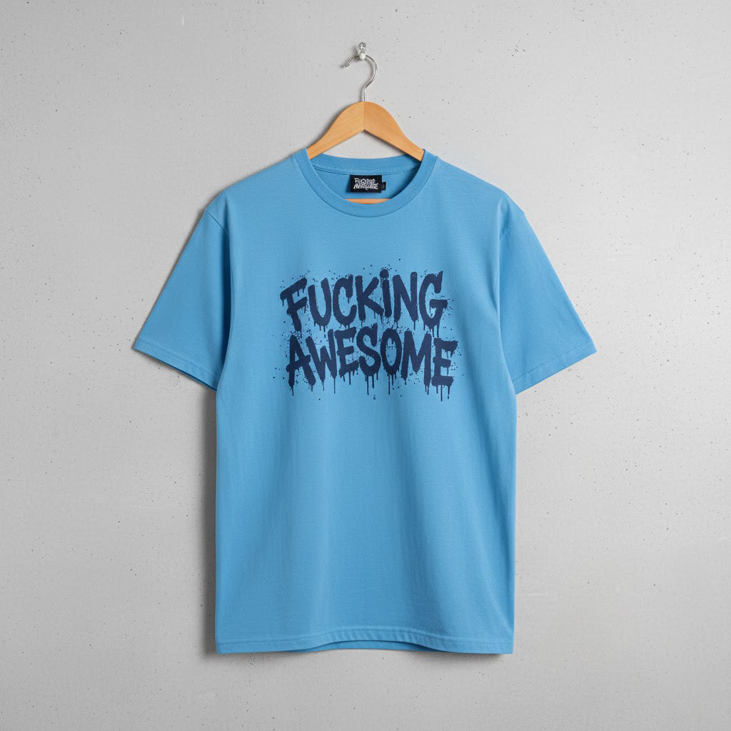 Kaos Fucking Awesome Drip Logo T-Shirt Biru Muda 24s Cotton Combed Premium | Baju Skate Streetwear U