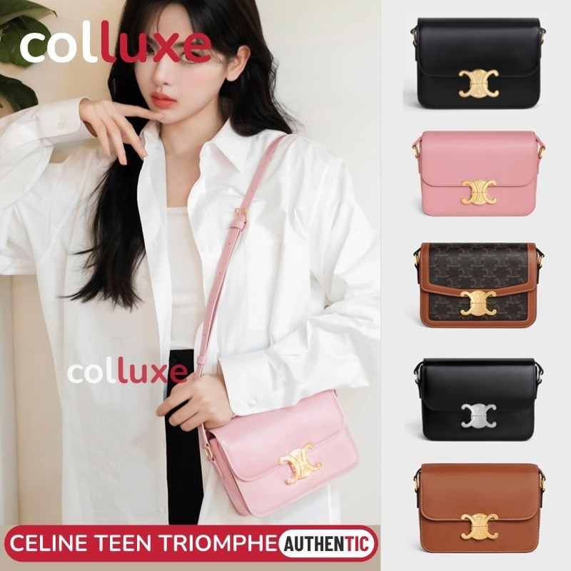 Menyediakan resi  Celine Teen Triomphe Shoulder Bag 188423 Cowhide kulit sapi tas punggung wanita