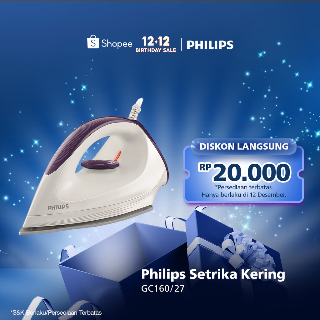 Philips Setrika Kering Afinia GC160/27 Putih Ungu - Setrika Terbaik Paling Canggih, Strika Philips T