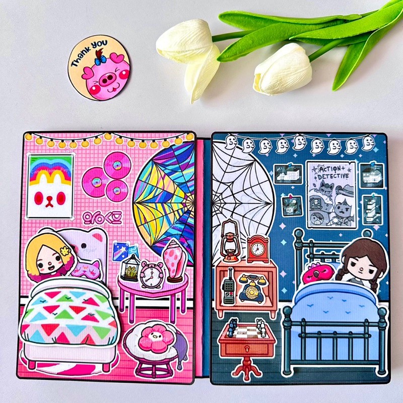 Laminasi Glossy Toca Life World  Toca Boca Wednesday and Einide  my melody book diy book nook book t