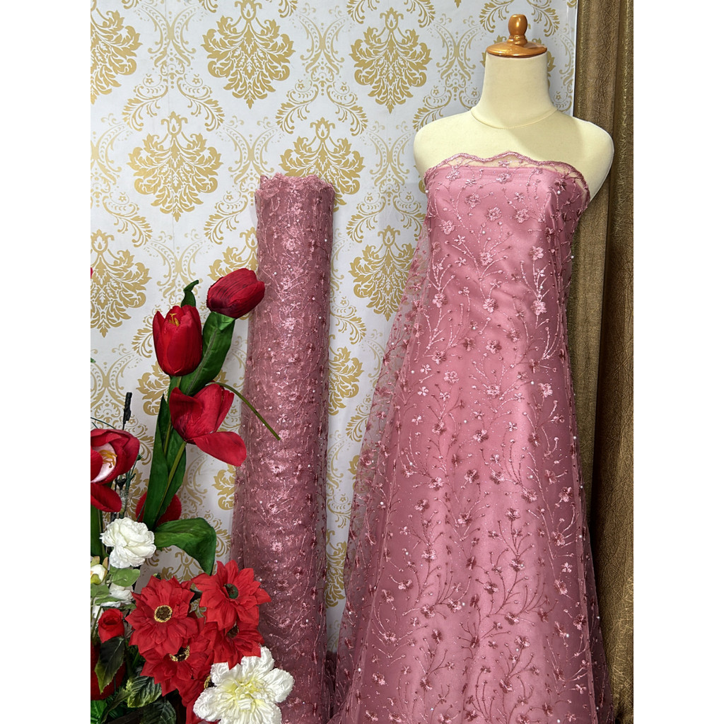 TILE AKAR MUTIARA GLITER / BAHAN BROKAT / KAIN BROKAT / TILE / BROKAT PREMIUM / TILE ALLOWERS