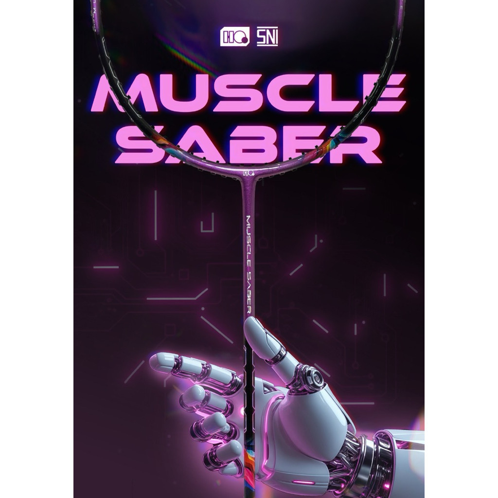 Raket Badminton bulutangkis HQ HI-QUA MUSCLE SABER 55/66/77/88/99 BONUS SENAR TAS GRIP KUAT 32LBS