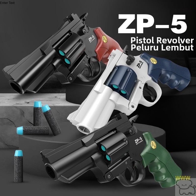 Mainan Pistol Revolver ZP-5 untuk Anak Laki-Laki – Senapan Peluru Lembut 6 Shot, Peluncur EVA Nirkab