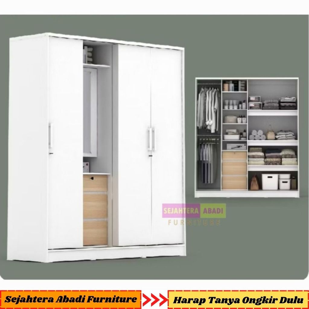 lemari sliding pakaian 4 pintu plus meja rias BAKO wdsl160DS pirasi metropolis lemari kayu knockdown