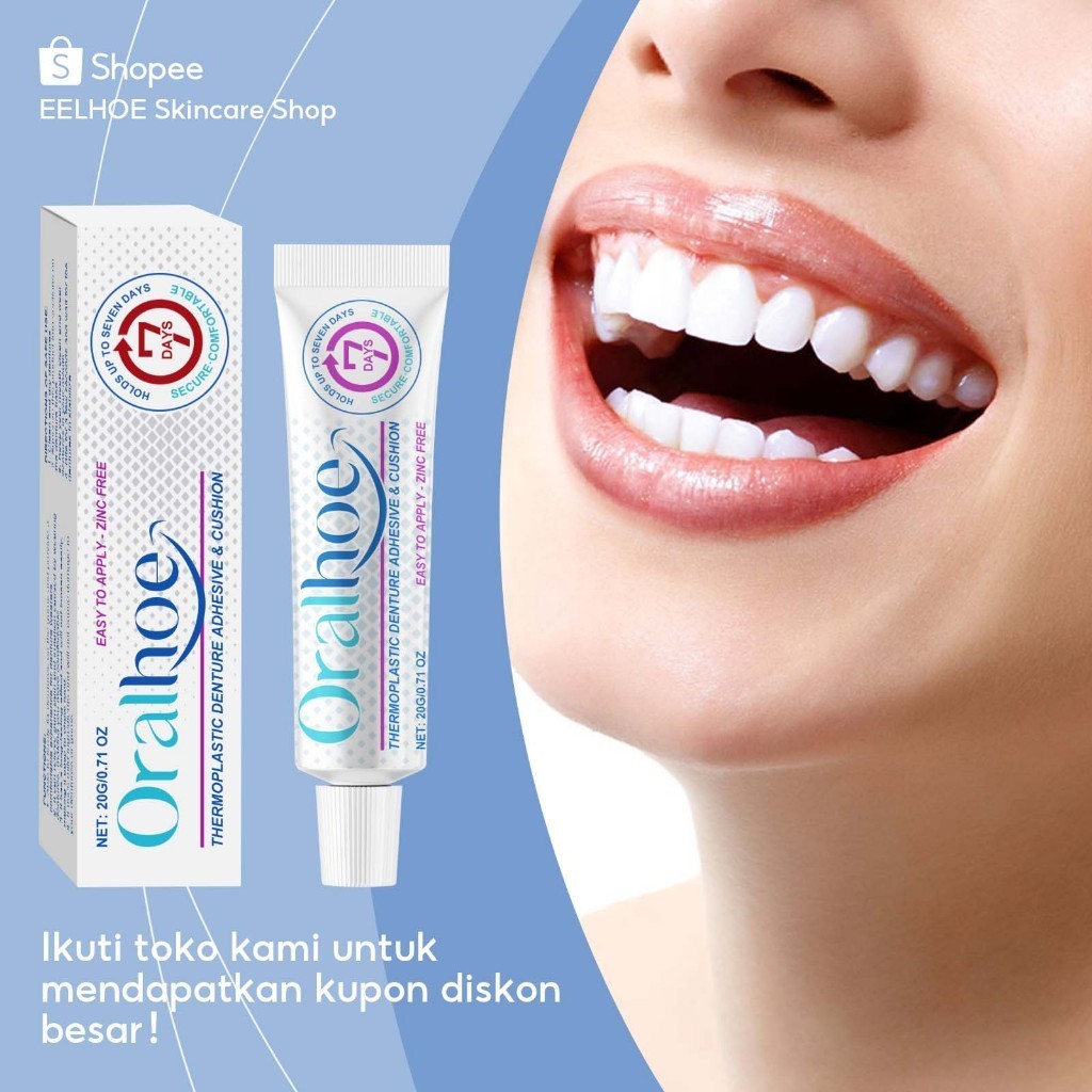 ORALHOE lem gigi palsu tahan lama 20g Lem Perekat Gigi Palsu Tahan Lama Lem Gigi Palsu Fixed Denture