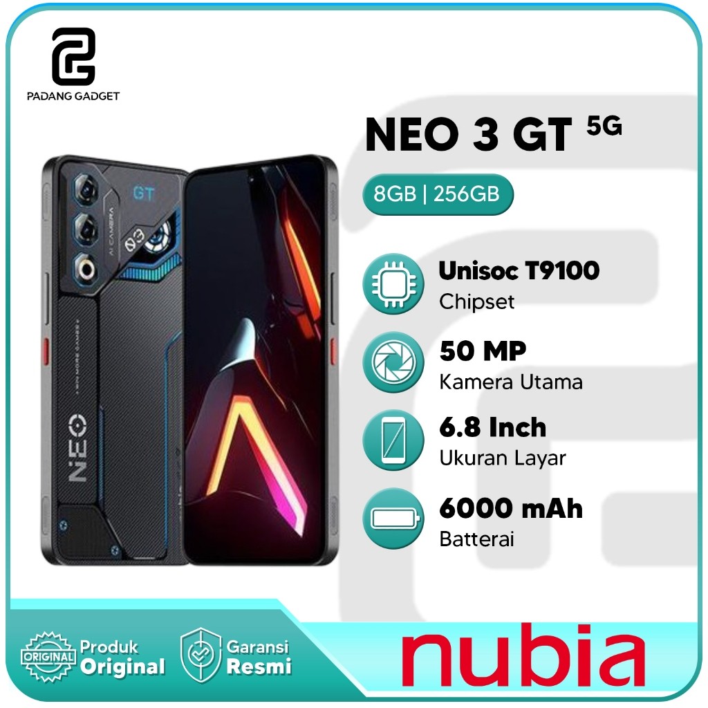 Nubia Neo 3 GT 5G RAM 20 GB (8 +12 GB) + ROM 256 GB Hp Gaming Original Garansi Resmi