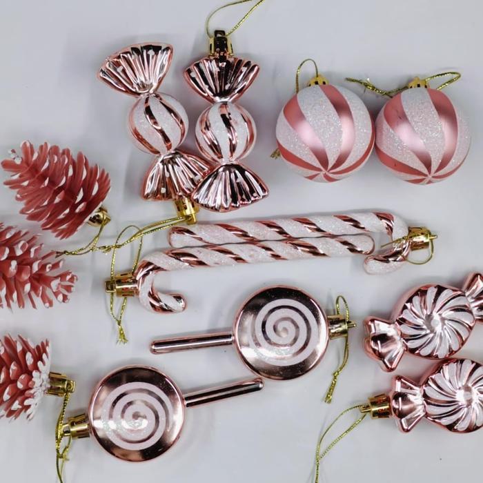 Bola Natal / Christmas Ornament Mix Motif 1Warna "PIKA NATAL" - M Pink 24002