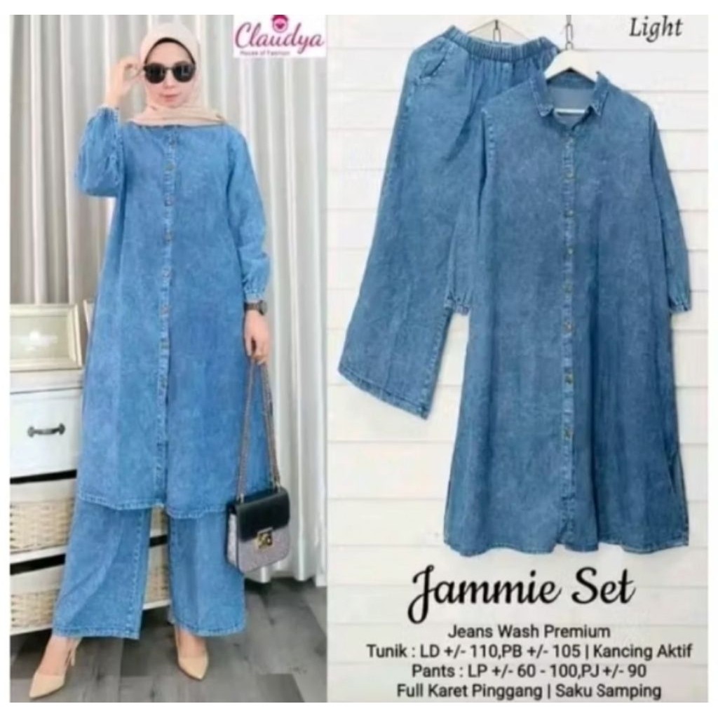 Jammie Set Gamis Setelan Jeans LD 100 110 120 130 Highwaist Terbaru Premium