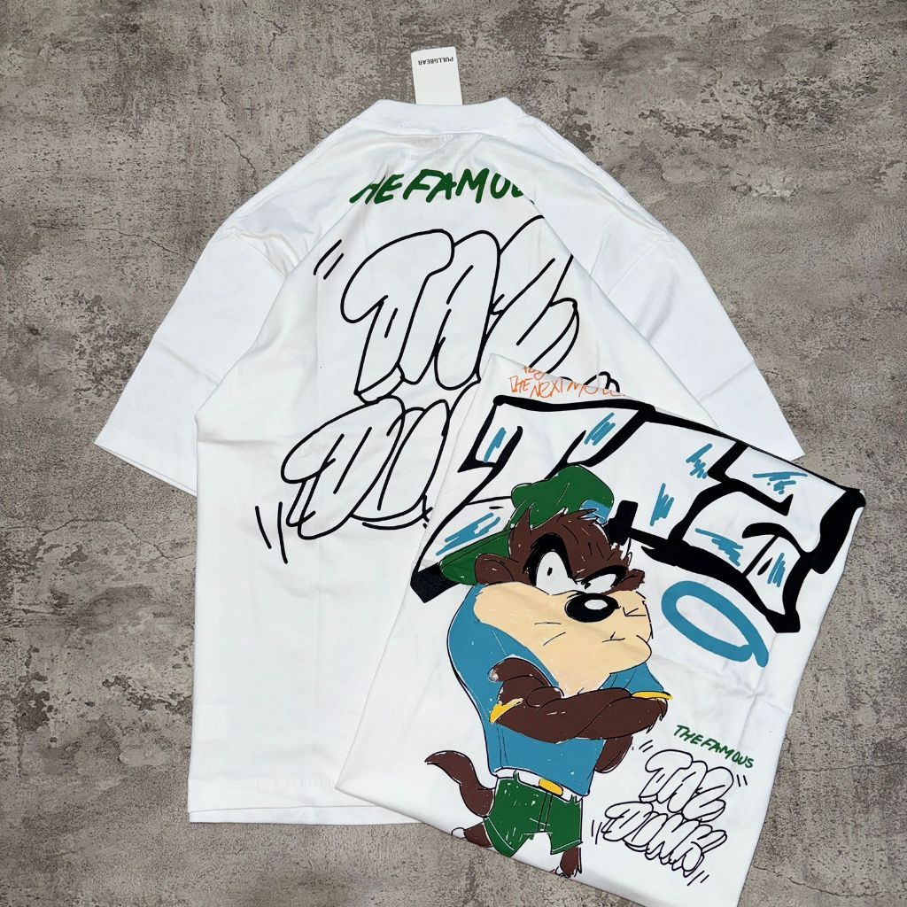 Baju Kaos Pull&Bear Oversize LONEY TUNES TAZ MANIA "Taz Dunk" - T Shirt Oversize Taz Mania White 20s