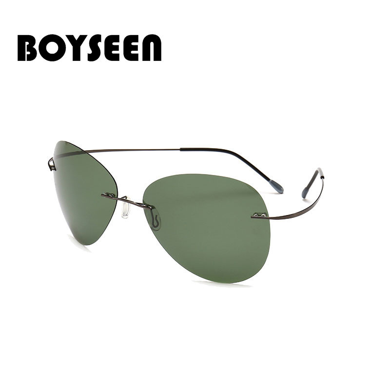 ZEA ANGGRAINI BOYSEEN Titanium frame Rimless Polarized sunglasses Super light Men mirror Sunglasses 