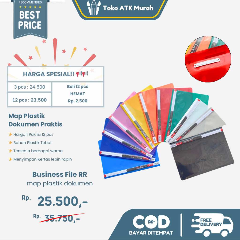 1 PAK Map Business File / Dokumen Plastik Snelhecter RR A4 isi 12 pcs