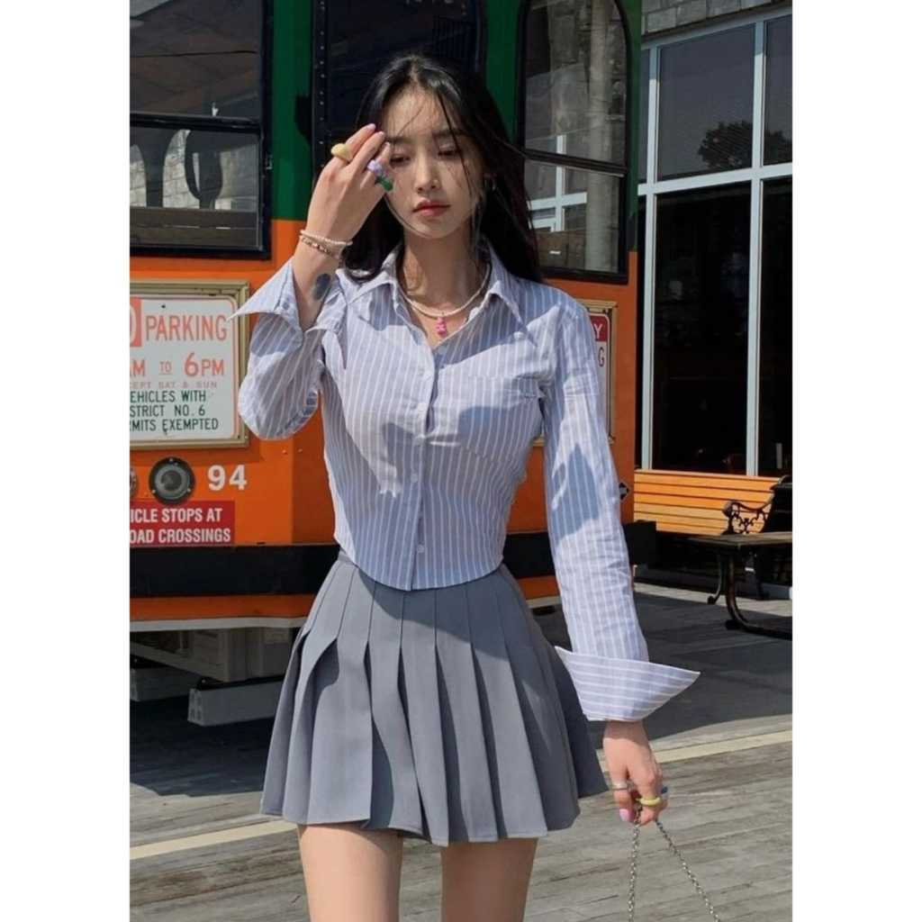 KIELO - ZER KEMEJA REVA SALUR BODYCON FULL KANCING /  SALUR LUNA Katun Salur / Kemeja Crop Garis Sal