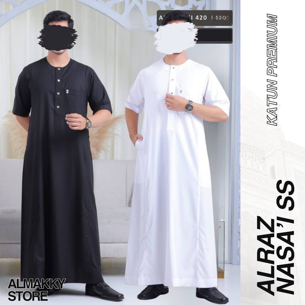 JUBAH ALRAZ NASAI OBLONG PENDEK KATUN - Gamis Pria Alraz Nasa'i ala Ikaf Alraz Hanafi Almakky Store