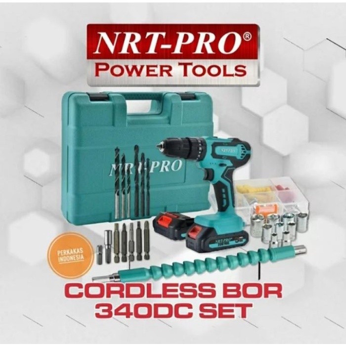 (MURAH) Bor Baterai Cordless NRT PRO DC340 SET 20V Tembok Hammer Drill DC 340 20 V