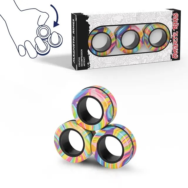 Magnetic Rings Fidget Toy Set Adult Fidget Magnets Spinner Rings Fidget Pack Great Gift for Adults T