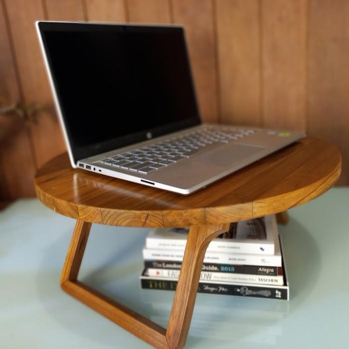 Meja Lipat laptop meja Bulat serbaguna lesehan kayu jati Diameter 48cm - JTMJLP