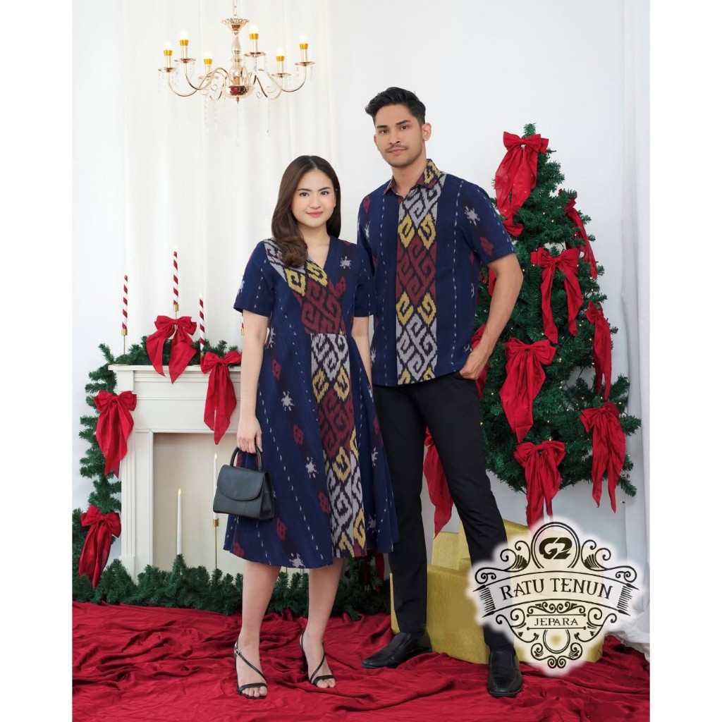 Set couple dres tenun terbaru NAVIKA, Baju natal, baju pasangan, Dress Natal, Baju Seragam