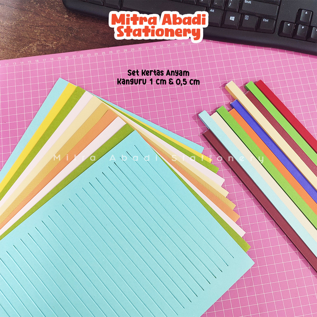 (1 SET) KERTAS ANYAM / 1 CM & 0,5 CM ISI 10 & 50 SIAP PAKAI WARNA CAMPUR RANDOM MITRA KANGURU MURAH