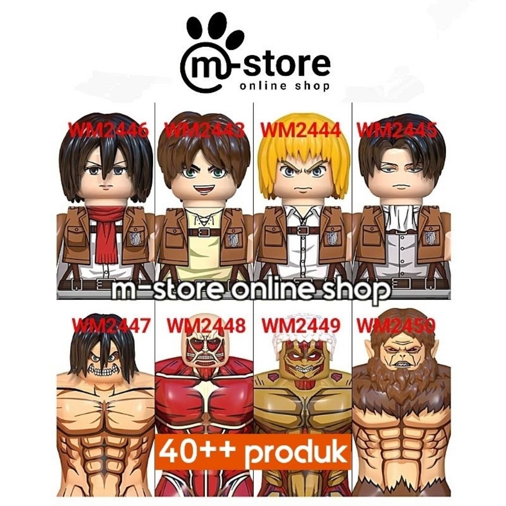 mainan karakter eren armin levi mikasa attack titan colossal titan