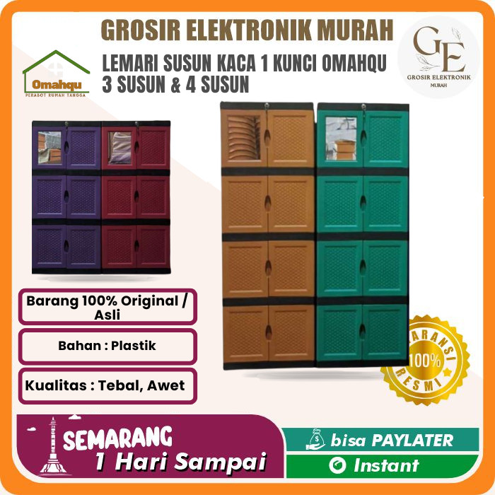 Lemari Pakaian Plastik Mini Susun 3 / 4 OMAHQU Include Kaca Cermin & Kunci