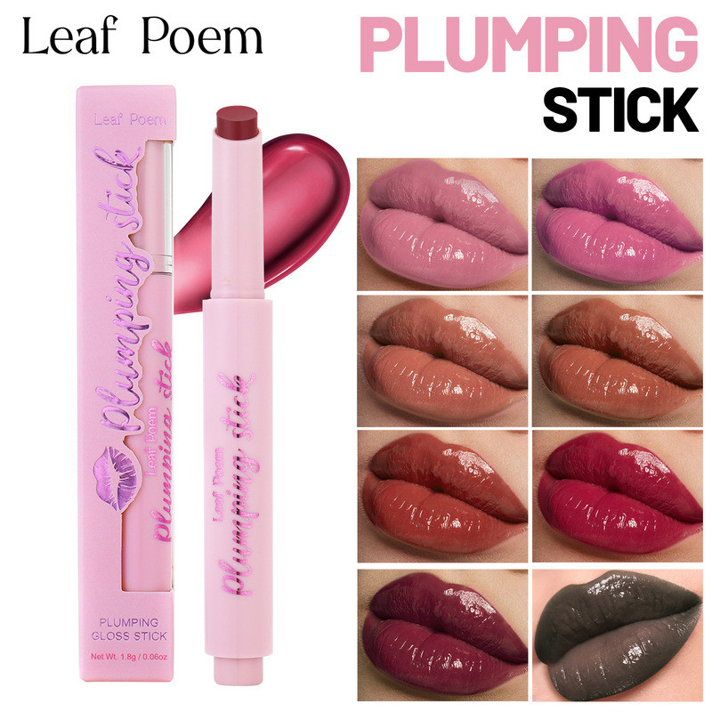 Lip Plumping Press Lipstick Cermin Gloss Air Lip Plumping 8 Warna Lip Glaze LEAF P0EM Bibir Penuh Li