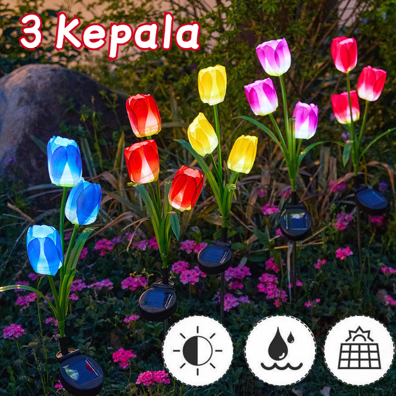 Lampu Bunga Tenaga Surya / Lampu Hias Bunga Tulip Matahari / 3 Kepala Lampu Led Surya Lampu Bunga Tu