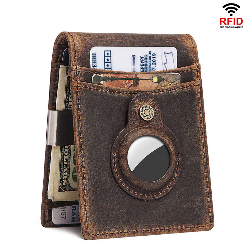 New Airtag Wallet RFID Luxury Genuine Leather Wallet With Apple Airtag Case Anti-lost Airtag Card Ba