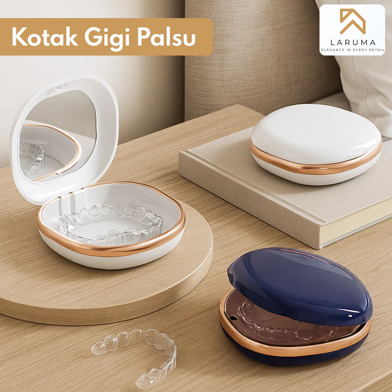 Tempat Retainer Gigi Set Cermin Tempat Gigi Palsu Lepas Pasang Denture Box Kawat Gigi