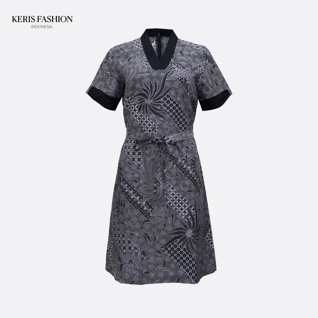 Keris Gallery Dress Batik Lengan Pendek Motif Parang Prada Kamala - Abu