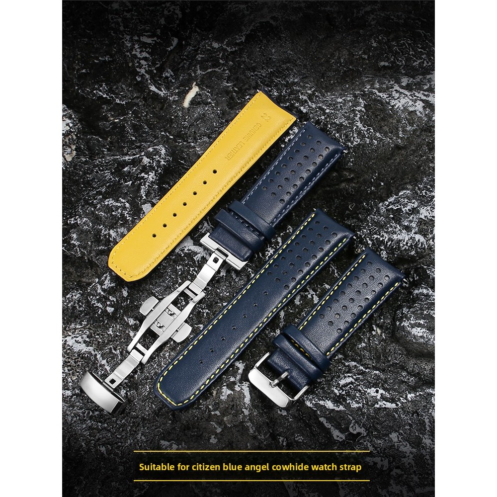 For Citizen Blue Angel Eco-Drive At8020 Jy8078 Eagle in The Air Genuine  Strap Leather Wat Strap 22M