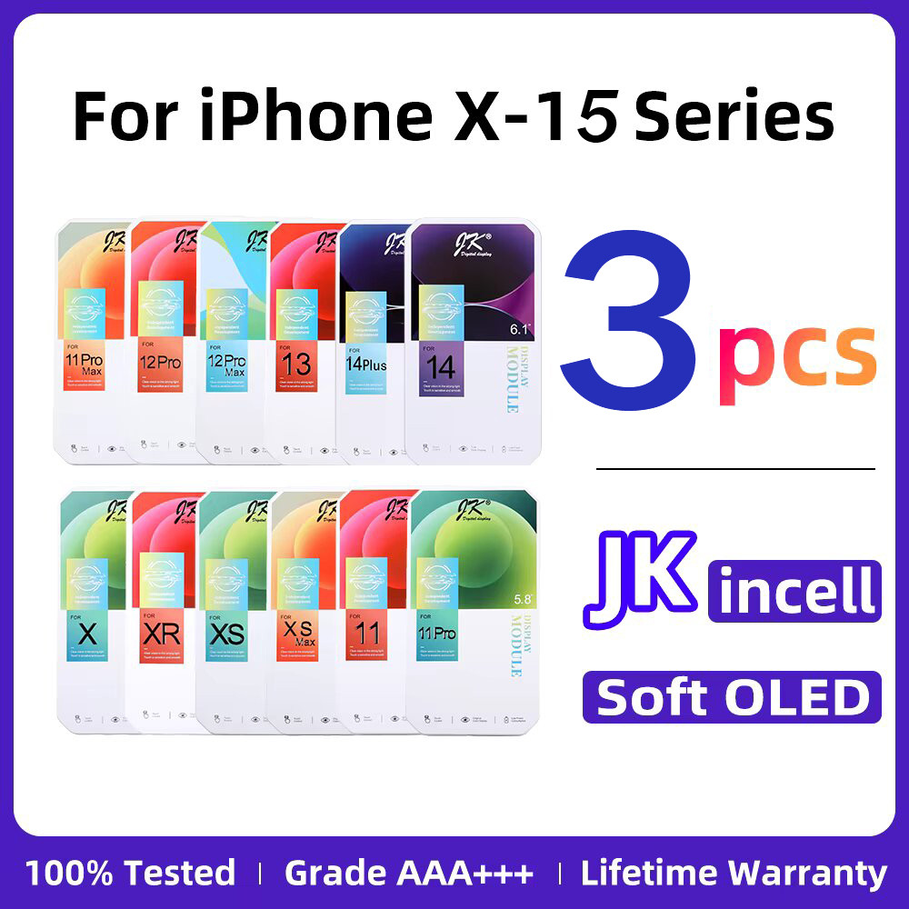 3Pcs JK Incell soft oled For iPhone X XS XR 11 12 Pro Max LCD splay For IPhone13 14 15ProScreen giti