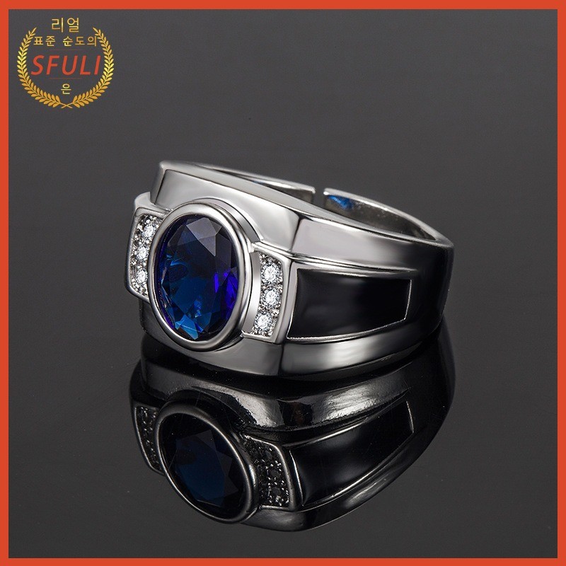 Cincin Pria Menawan Platinum Emas Fashion Mewah Safir Onyx Hitam