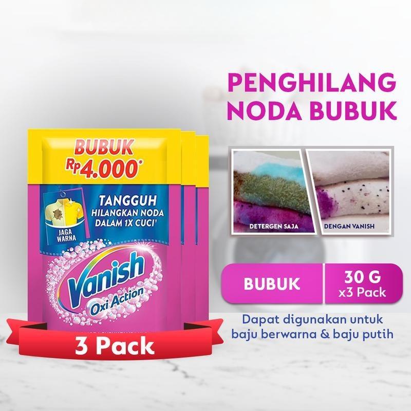 [3 PCS] Vanish Bubuk Pink 30gr - Deterjen Penghilang Noda Membandel pada Baju, Pemutih dan Pencerah 
